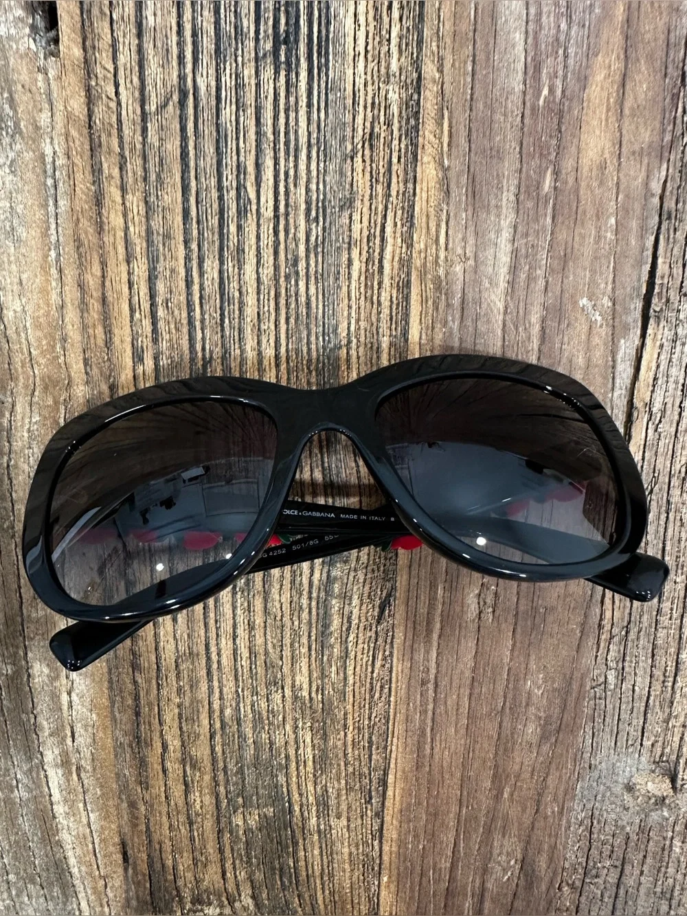 Dolce & Gabbana Black Sunglasses with Red Rose Embellishments